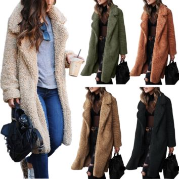 Faux Fur Teddy Coat Women Soft Lambswool Fur Long Jacket Plush Overcoat Casual Outerwear