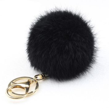 Faux Rabbit Fur Ball Pom Pom Keychain Key Chain