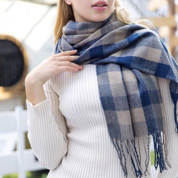 Female Wool Plaid Scarf Women Scarves Wide Lattice Long Shawl Wrap Blanket Warm Tippet