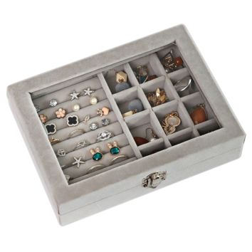 Flannelette Tray Showcase Display Ring Luxury Glass Velvet Jewelry Box Organizer Velvet Storage Boxes