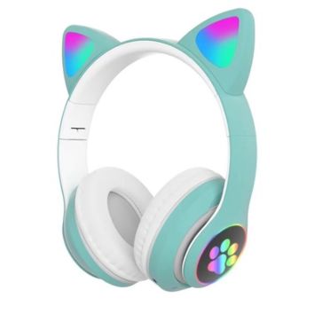 Flash Light Cute Cat Ears Wireless Headphones with Mic Can Control Led Kid Girl Stereo Music Helmet Game Headset Gift