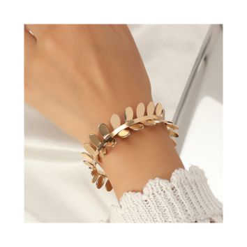 Foreign Trade Bracelet Gold-Plated Domineering Rule Leaf Bracelet Personality Copper Gold-Plated Leaf Bracelet