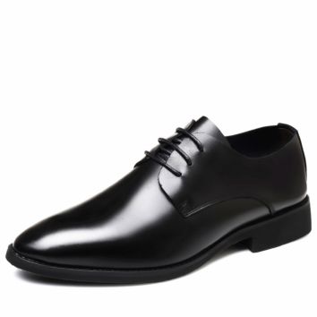 Formal Business Oxfords for Men Dress Lacing Shoes Genuine Leather Captoe Block Heel Black Chaussures En Cuir Pour Hommes