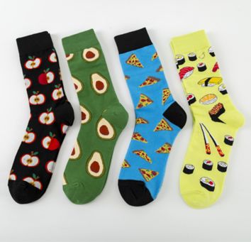 Free Sample Food Pizza Avocado Series Colorful Crew Combed Cotton Dress Men's Socks