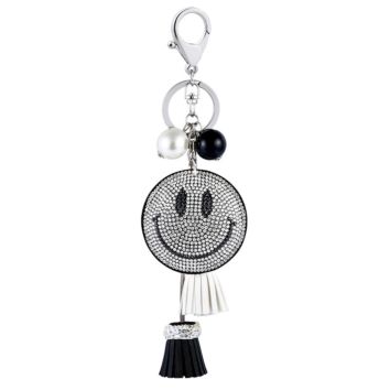 Full Crystal Smiley Face Keychain Rhinestone Face Pearl Tassel Keyring for Kid Lady (Kc243C)