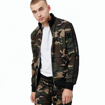 Funnel Neck Mens Camo Printed Track Jacket