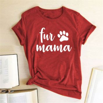 Funny Women T-Shirt Fur Dog Paw Mama Print Tops for Woman Short Sleeve Tee Shirt Harajuku Casual Loose Woman