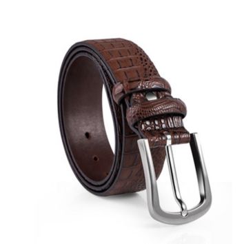 Genuine Luxury Leather Crocodile Leather Men's Business Casual Belt Pin Buckle Belt