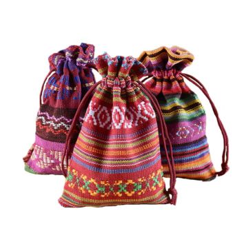 Geometric Drawstring Bag Small Portable Linen Packaging Bags for Accessories Multifunctional Reusable Pouch National Style