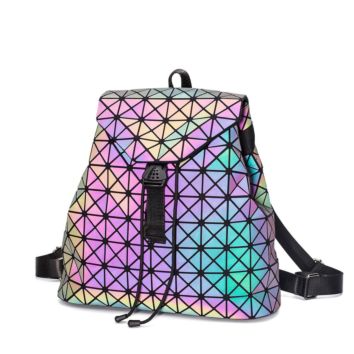 Geometry Hologram Laser Backpacks Pu Leather Travel Casual Backpack Large