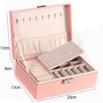 Gift Pink Black Storage Jewelry Boxes Earrings Necklace Pendant Multifunctional Large Double-Layer Leather