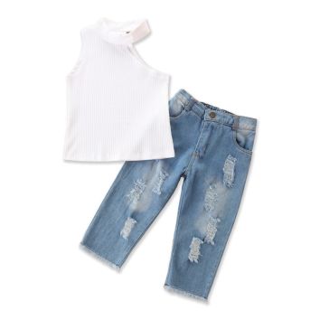 Girls Clothing Suit Design Top and Jeans Suit Girls 2Pcs Outfits