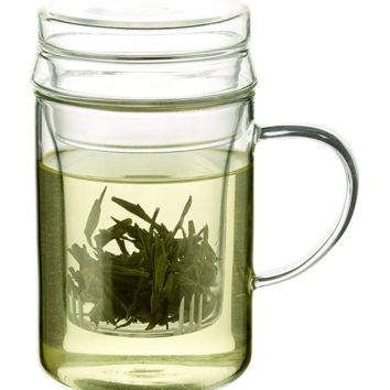 Glass Tea Infuser Mug 340Ml Double Layer Teacup Set with Lid On