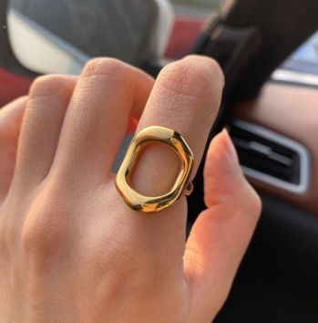Glossy Metal Geometric Oval Shape Hollow Ring Personality Simple Lines Punk Style Hexagonal Gold Color Finger Ring Women Jewelry