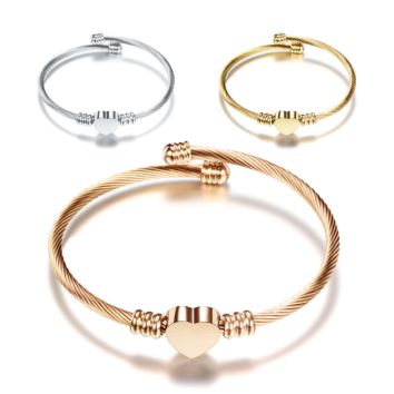 Gold Heart Stainless Steel Bangle Charm Bracelet for Women N95091