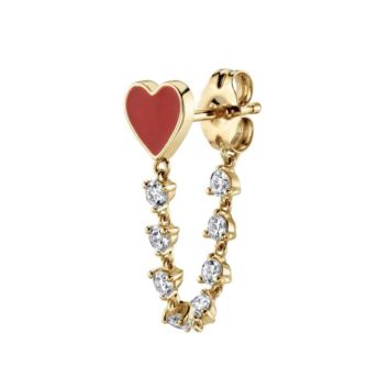 Gold Plated 925 Sterling Silver Cz Link Chain Romantic Red Heart Valentine's Gift Earring