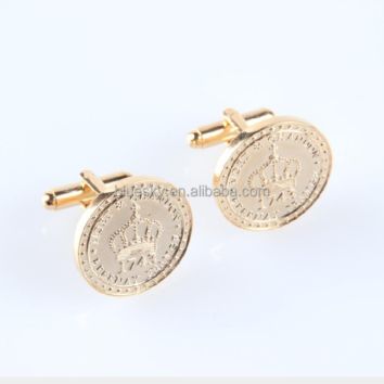 Gold Plated round Shape Metal Cuff Link