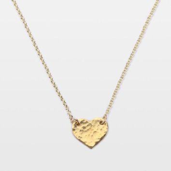 Gold Shinning Delicate Handmade Hammered Heart Necklace in Sterling Silver