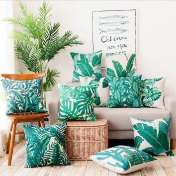 Green Plant Leaves Printed Cushion Cover Design Patternsfloor Pillow Case Covers