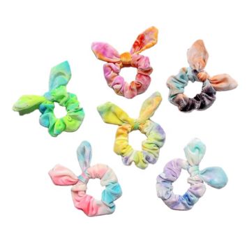 Hair Accessories Cute Rabbit 12 Colors Velvet Elastic Hair Bands for Baby Girls Tie-Dye Hair Scrunchies