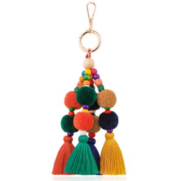 Hand-Woven Keychain Accessories Dual-Use Bohemian Tassel Hair Ball Pendant Keychain