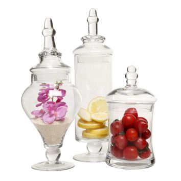 Hand Blown Decorative Set 3 Wedding Candy Buffet Glass Apothecary Jar
