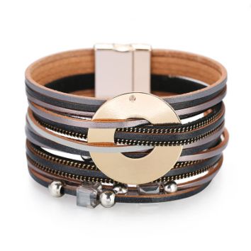 Handmade Multi-Layer Leather Wrap Bracelets for Women with Crystal Rhinestone Beads Bohemian Bracelet