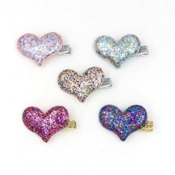 Handmade Newest Korean Style Twinkling Glitter Heart Shape Hairgrips Hair Clips for Baby