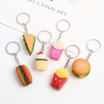 Handmade Simulation Dog Keyring Cake Sandwich Keyring French Fries Popcorn Hamburger Keychains Pendant Food