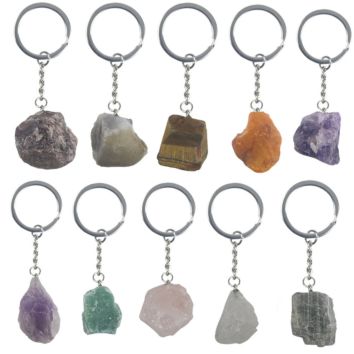 Healing Natural Opal Agates Quartz Stone Crystal Keychains Handbag Purse Holder Lovely Heart Dangle Pendulum Metal Key Chains