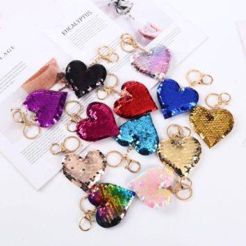 Heart Keychain Sequins Key Ring Gifts for Women Charms Car Bag Accessories Key Chain