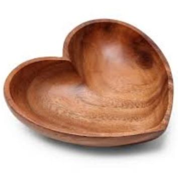 Heart Shape Decorative Serving Wooden Bowl and Exporter Unique Finished Handmade Wood Serving Bowl from India
