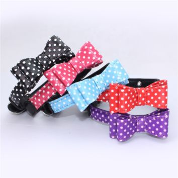 Heyri Pet Polka Dot Dog Accessories Pu Leather Bowknot Pet Collar Dual Layer Dog Tie Decorative Doted Dog Bow Tie Collars
