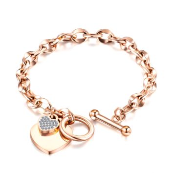 High End 18K Gold Plated Stainless Steel Jewelry Link Chain Women Zirconia Heart Charms Ot Buckle Bracelets 316