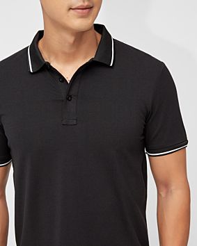 High Street Polyester Spandex V-Neck and O- Neck Basic Button Polo Shirt from Black
