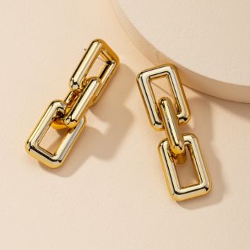 Hip Hops Jewelry 24K Gold Plated Geometric Chain Drop Earrings Punk Chunky Link Chain Earrings for Cool Girls