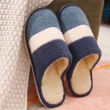 Home Cotton Slippers Striped Cotton Slippers Indoor Cotton Mop Protective Slippers Plush Slippers