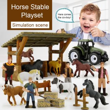 Horse Stable Take-Along Toy Play Set Simulation Horse Farm Plastic Horse Figurine Set Toy