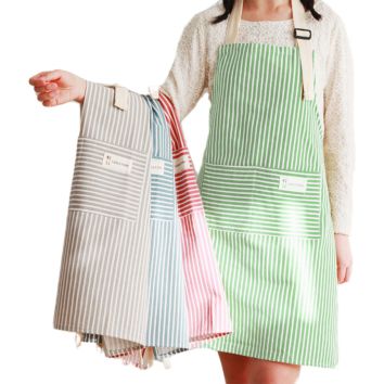 Household Kitchen Waterproof Oil Proof Women's Cotton Ultra-Thin Stripe Thin Style Apron