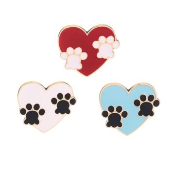 In Stock Personalized Heart Shape Animal Dog Paw Red Blue Pink Color Metal Enamel Gold Plated Lapel Pin Badge