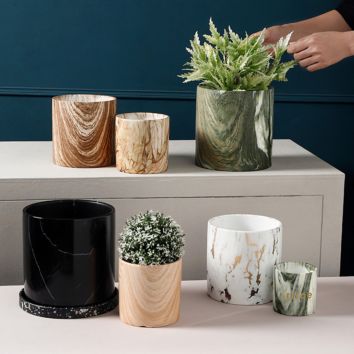 Indoor Outdoor Marble Grain Ceramic Decorative Garden Plants Ceramic Flower Pot with Tray