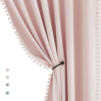 Innermor Linen Textured Window Curtains with Pom Pom for Bedroom Living Room Kids Panels for Light Filtering