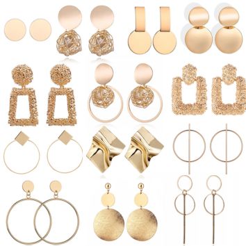 Jachon Statement Earrings Gold Jewelry Big Geometric round Earrings for Women Hanging Dangle Drop Gold Earrings