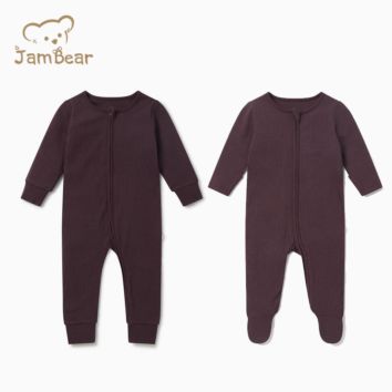 Jambear Organic Baby Rib Rompers Zip Ribbed Baby Onesie Footed Pajamas Organic Cotton Baby Rompers Newborn Zip through Romper