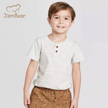 Jambear Organic Toddler Boys' Henley T-Shirt Organic Cotton Kids Short Sleeve Tees Eco-Friendly Kids Baby T Shirt