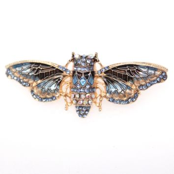 Jewelry Egyptian Cicada Moth Brooch Crystal Rhinestone Enamel Paint Golden Tone Bug Pin Brooches