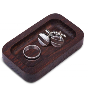 Jewelry Holder Key Dish Back Rectangle Mini Wood Ring Tray for Men