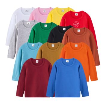 Jl-10806 Logo Super Soft Cotton round Neck Long Sleeve T Shirt Kids Solid Color Blank Children T-Shirts