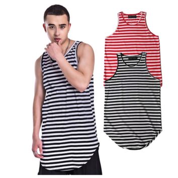 Jl-10901 Trend Men's Striped Tank Top 100% Cotton Mens Sleeveless Vest with Label