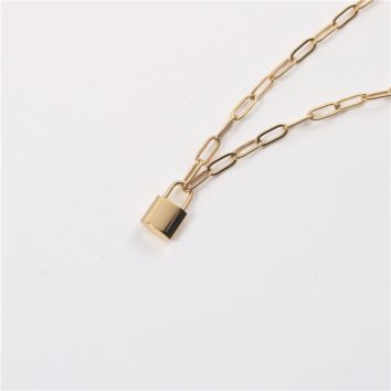Joolim Jewelry High End 18K Gold Plated Padlock Necklace Link Chain Stainless Steel Necklace